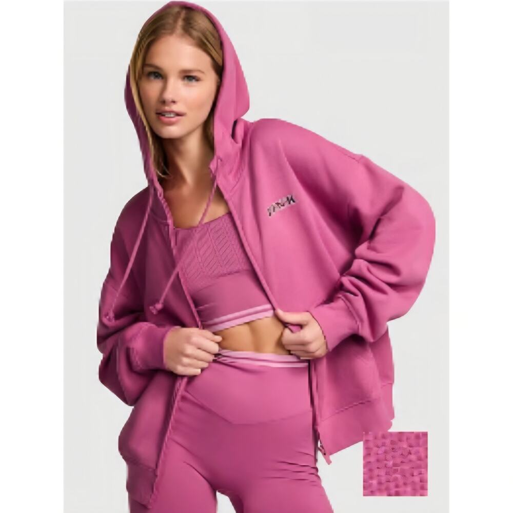 Victoria's Secret Pink Ivy Fleece Campus Full Zip Hoodie Color Red Violet Small